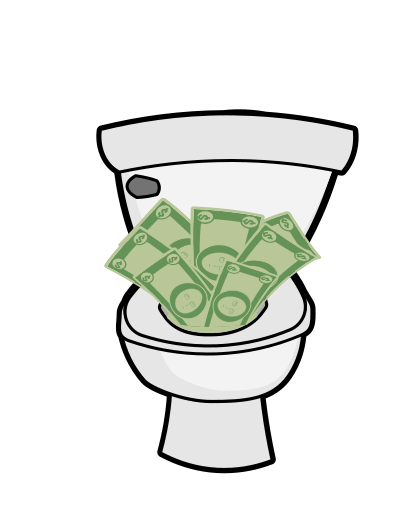 Money down the toilet. clipart