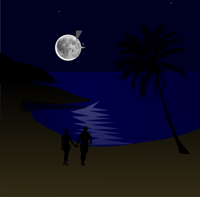 Moonlit beach couple clipart