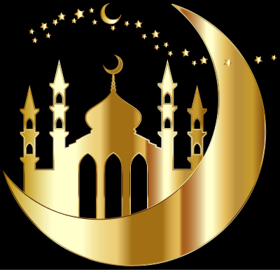 Mosque On Crescent Moon Silhouette By jambulboy Gold clipart