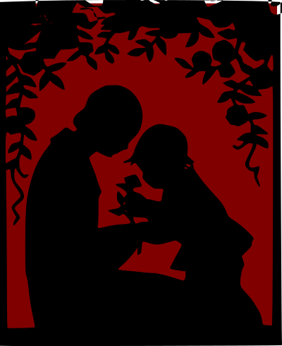 Mother and child among roses clipart