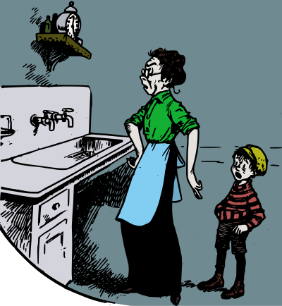 Mother, Son and Clock - Colour clipart
