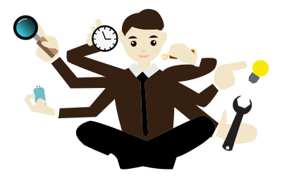 Multitasking Cartoon Man clipart