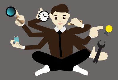 Multitasking Cartoon Man With Original Background clipart