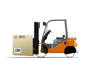 Orange forklift loader with box clipart
