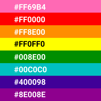 Original gay LGBTQ pride flag html color codes clipart