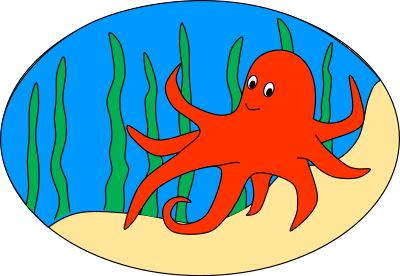 Oval of Orange Octopus in seaweed clipart