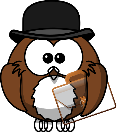 Owl with hat and briefcase clipart