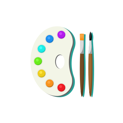 Paintbrushes and colour palette clipart