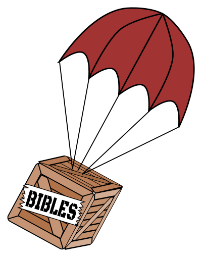 Parachute on Box of Bibles Improved clipart