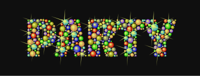 PARTY- multicolor text with flares clipart