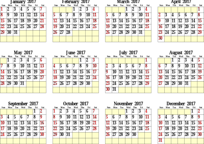 Pcal 2017 yearly clipart