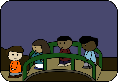 People crossing bridge clipart