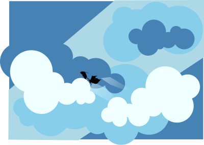 Plane silhouette flying through clouds clipart