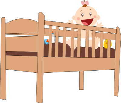 Plank cot bed with baby and Accessories clipart