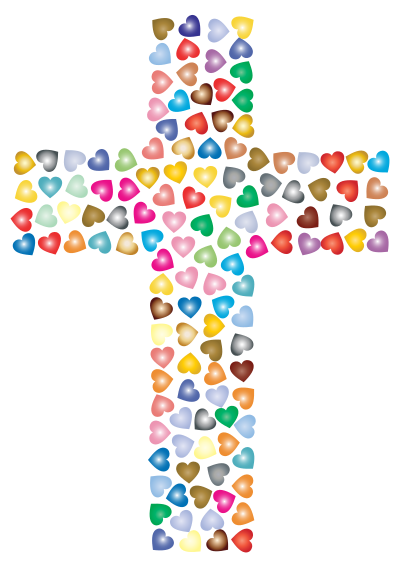 Prismatic Hearts Cross 2 clipart