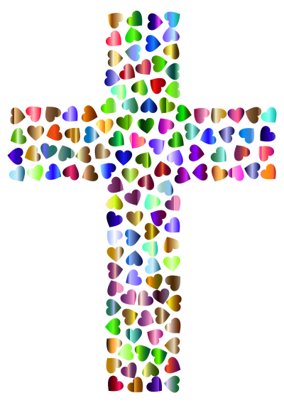 Prismatic Hearts Cross 4 clipart