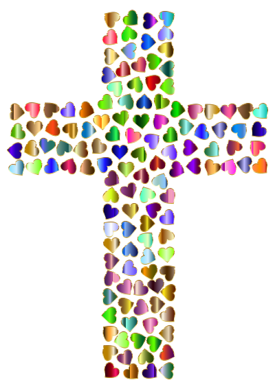 Prismatic Hearts Cross 4 Variation 2 No Background clipart