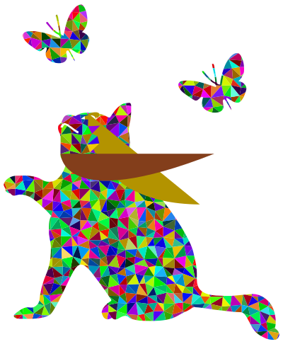 Prismatic Low Poly Kitten Playing With Butterflies clipart