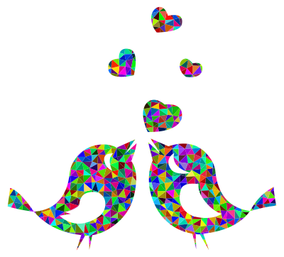 Prismatic Low Poly Love Birds With Hearts clipart