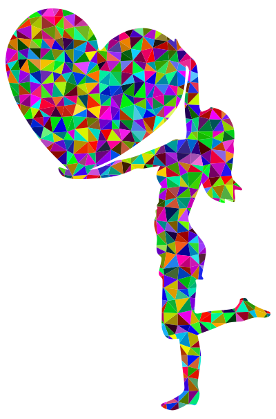 Prismatic Low Poly Woman With Big Heart clipart