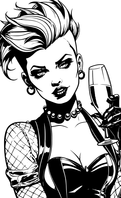 Punk woman toasting in champagne clipart