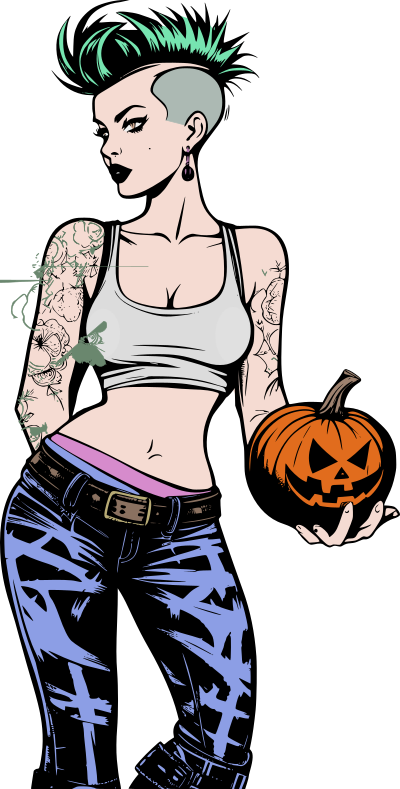 Punk Woman with Jack-o-Lantern clipart