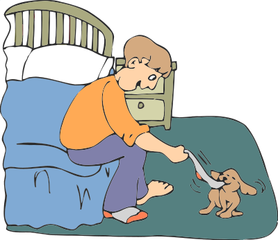 Puppy playing tug with sock clipart