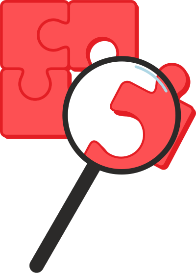 Puzzle pieces with magnifying glass clipart