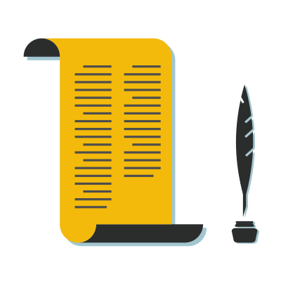Quill and yellow paper sheet clipart