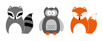 Raccoon Owl And Fox clipart