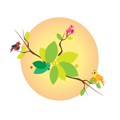 Rainbow Birds On Branch clipart