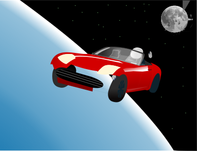 Red roadster car in space clipart