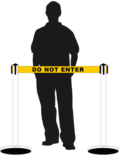 Retractable belt stanchion / airport barrier with a man clipart