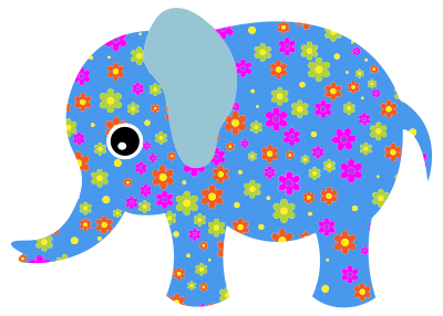 Retro Floral Elephant Blue clipart