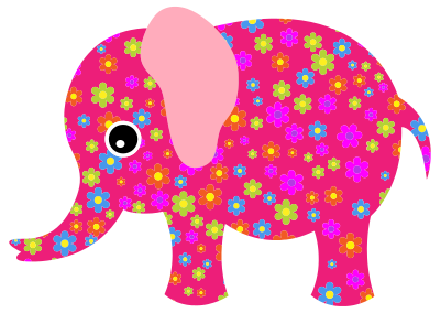 Retro Floral Elephant Pink clipart