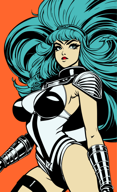 Retro science fiction woman with lots of hair – Colour Remix clipart
