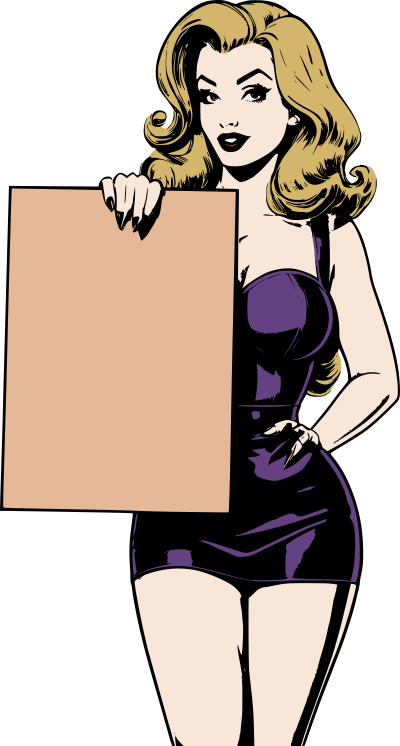 Retro Woman Holding Blank Sign - Colour Remix clipart