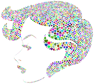 Retro Woman Profile Hearts Prismatic clipart