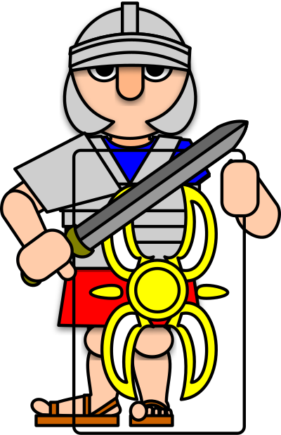 Roman Soldier behind shield clipart