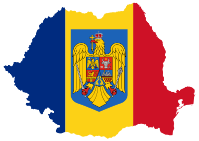 Romania Map Flag With Coat Of Arms clipart