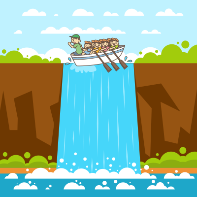Row Boat and a Waterfall clipart