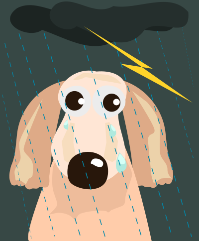 Sad dog in the rain clipart