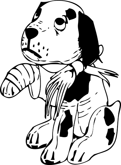 Sad dog with a broken leg clipart