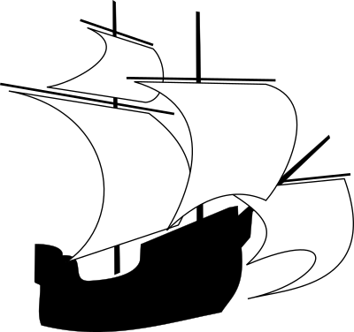 Sail ship 2 masts outline clipart