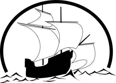 Sail ship in front of sunrise clipart