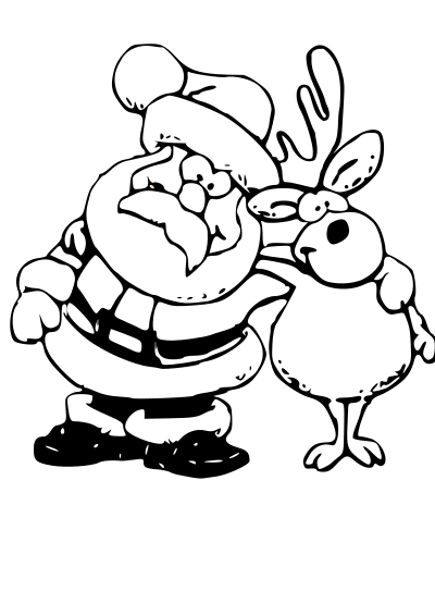 Santa and Reindeer Coloring Page clipart
