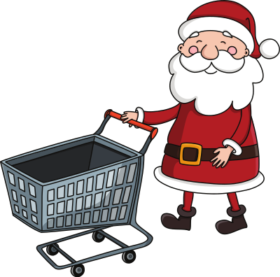 Santa Claus Pushing Empty Shopping Cart clipart