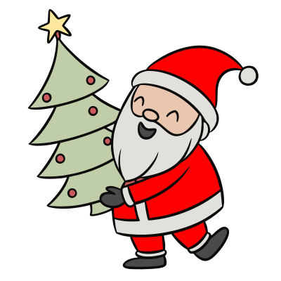 Santa Claus with a Christmas Tree Cartoon clipart