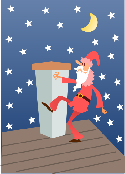 Santa climbing chimney clipart