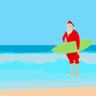 Santa with a Surfboard clipart